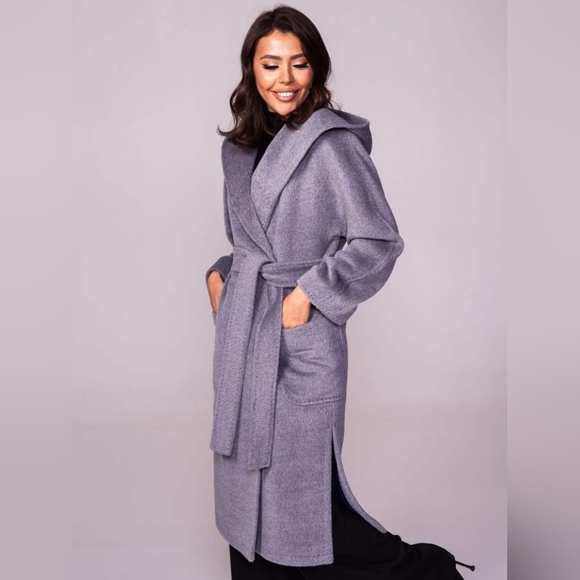 Jackets & Blazers - Blue Wool Hooded Coat Made in Italy Size 10